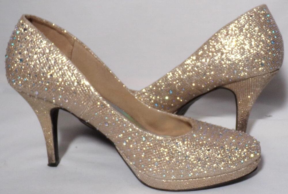 Hot Tomato Women's Fireworks Pumps Gold Sequins Glitter Padded Insoles Size 10M